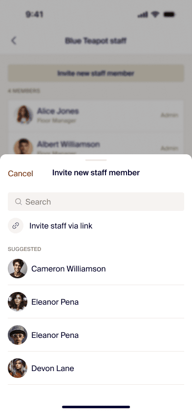 Corner Table: Invite by search or link