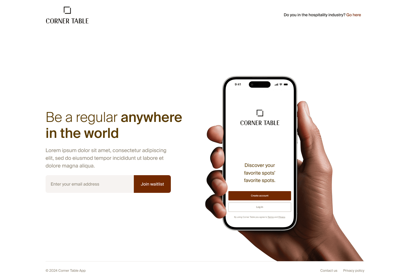 Corner Table: Waitlist landing page