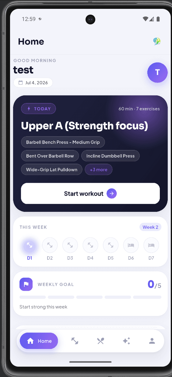 FitMind AI: Home: today's workout