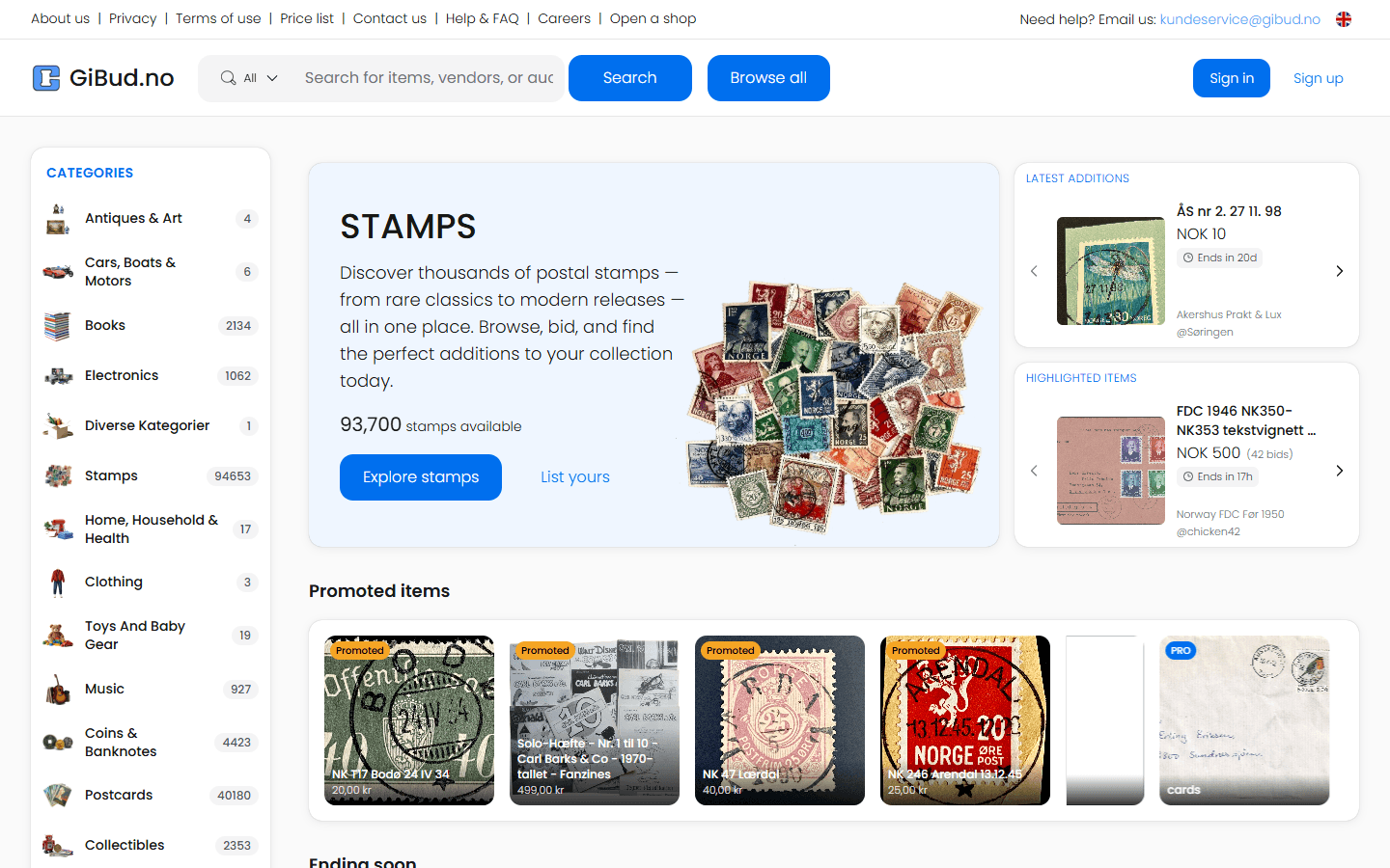 GiBud: Website: home, categories, promoted and highlighted items