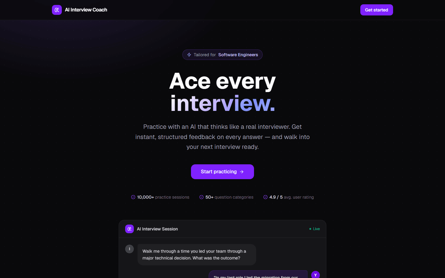 AI Interview Coach: Landing page